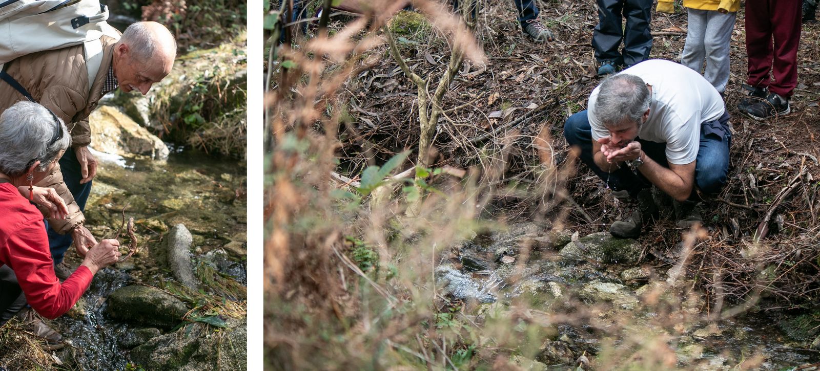 Vecinos de Couso se lavan el rostro con el agua del río. (c) Andreia Iglesias