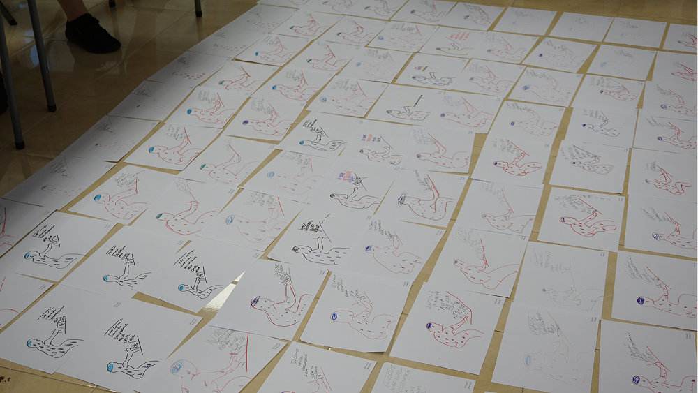 Copies of the same drawing made by hand